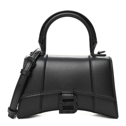 Balenciaga Shiny Box Calfskin Strass Hourglass Top Handle Bag XS Black 1 of 9