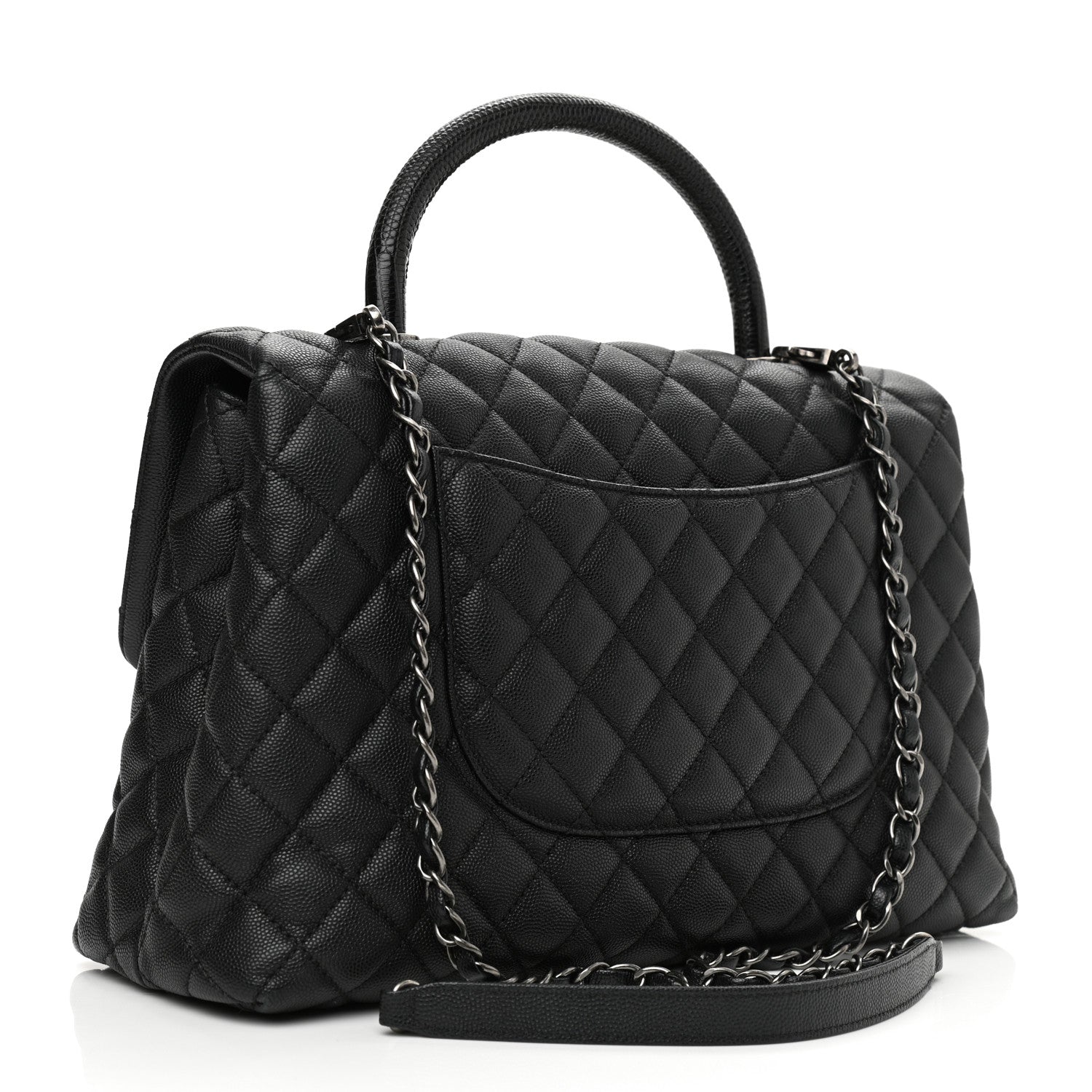 Chanel Caviar Lizard Quilted Medium Coco Handle Flap Black 3 of 10