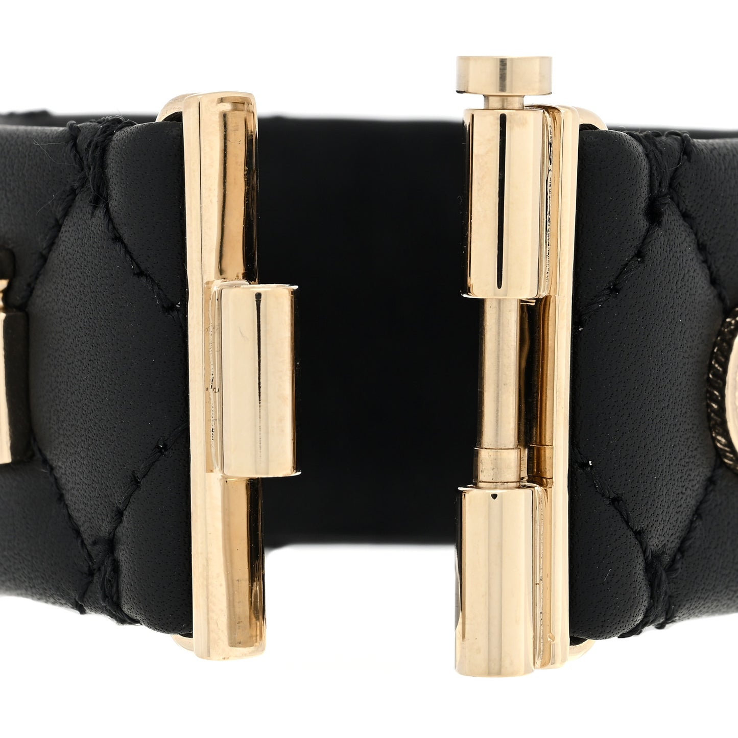 Lambskin Quilted CC Charms Turnlock Cuff Bracelet M Black