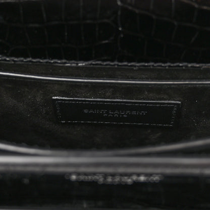 Saint Laurent Calfskin Crocodile Embossed Medium Monogram Sunset Black 6 of 9