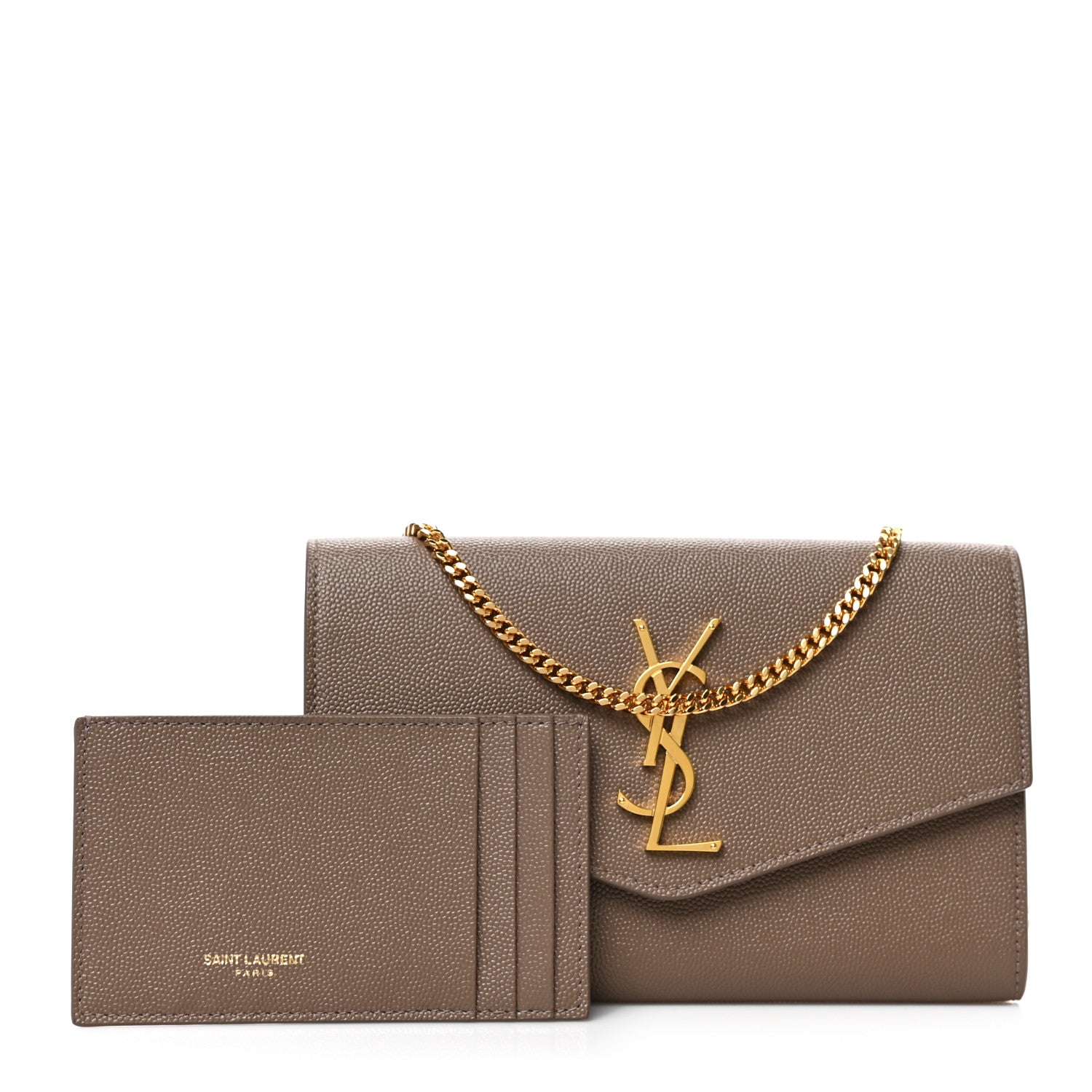 Saint Laurent Grain De Poudre Monogram Uptown Chain Wallet Dark Beige 1 of 8