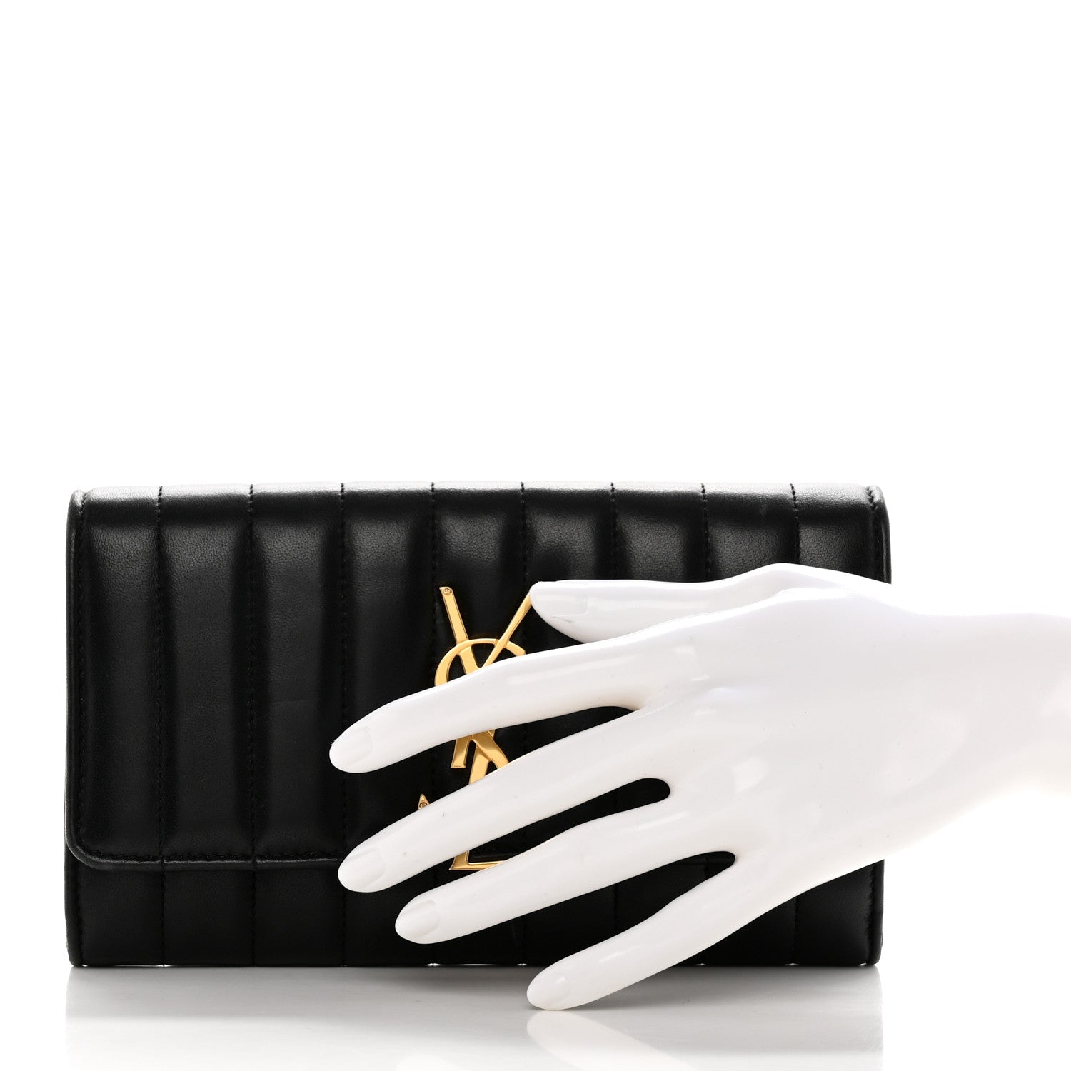 Saint Laurent Lambskin Matelasse Monogram Large Vicky Continental Wallet Black 2 of 14