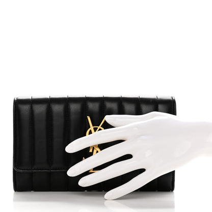 Saint Laurent Lambskin Matelasse Monogram Large Vicky Continental Wallet Black 2 of 14