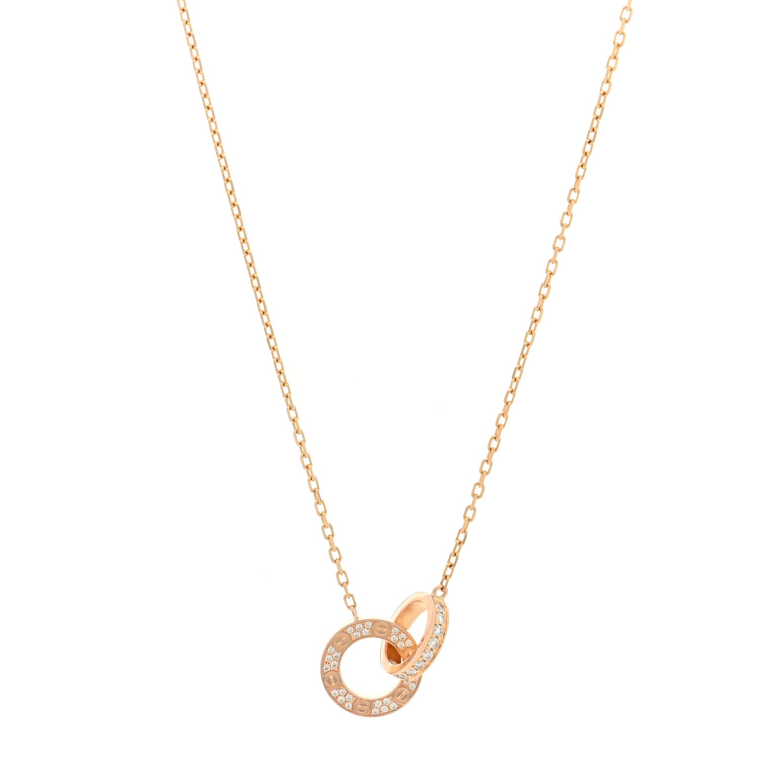 Cartier 18K Pink Gold Diamond Interlocking LOVE Paved Necklace 1 of 4
