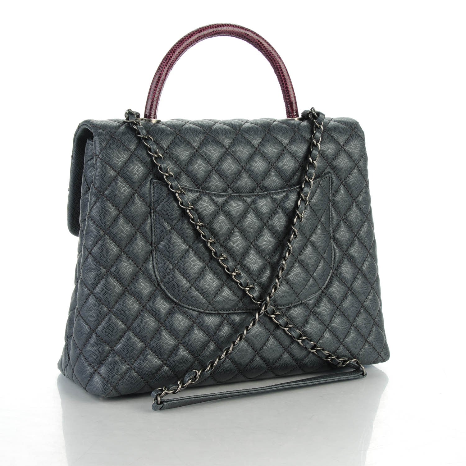 Chanel Caviar Lizard Quilted Large Coco Handle Flap Grey 3 of 7