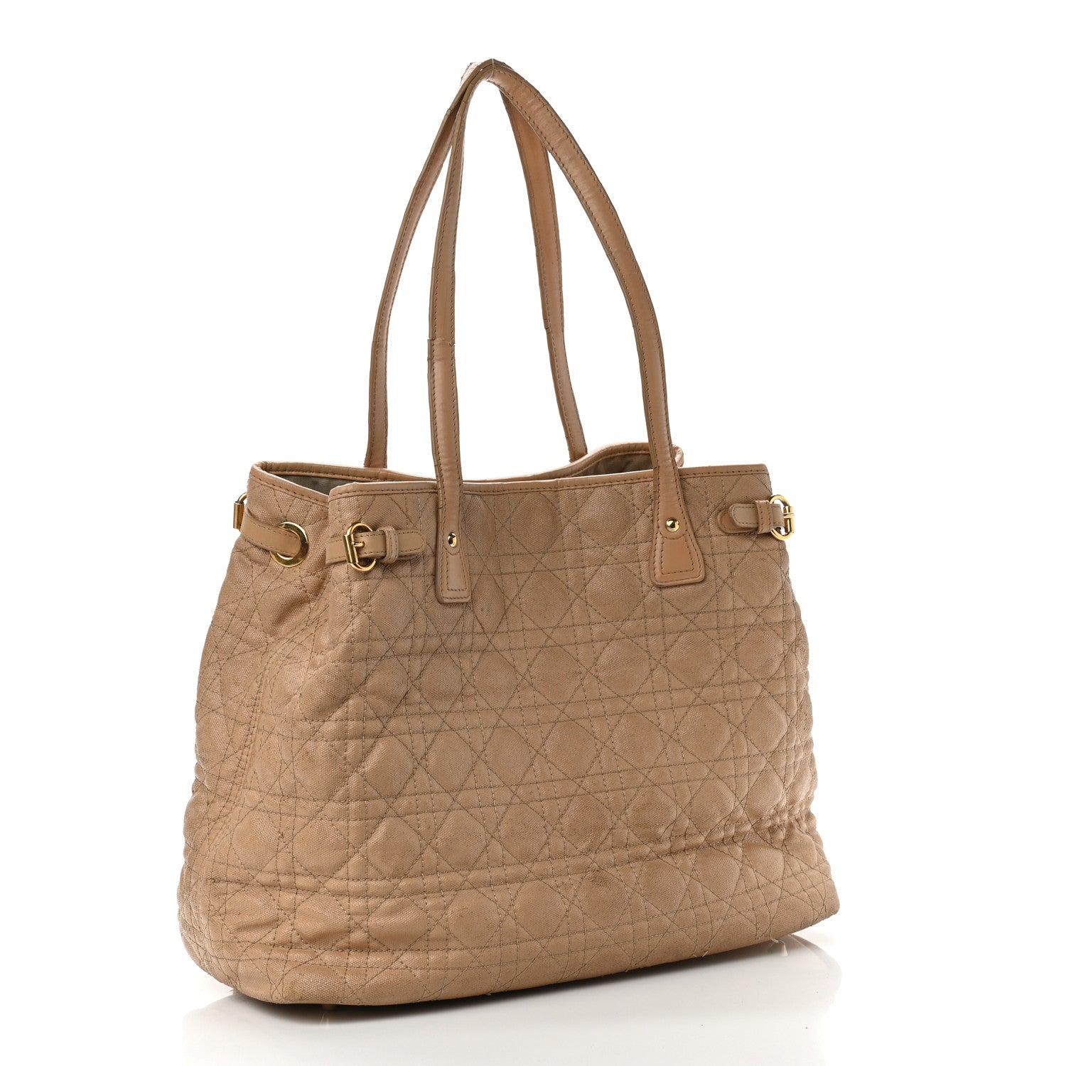 Christian Dior Coated Canvas Cannage Medium Panarea Tote Beige 3 of 12