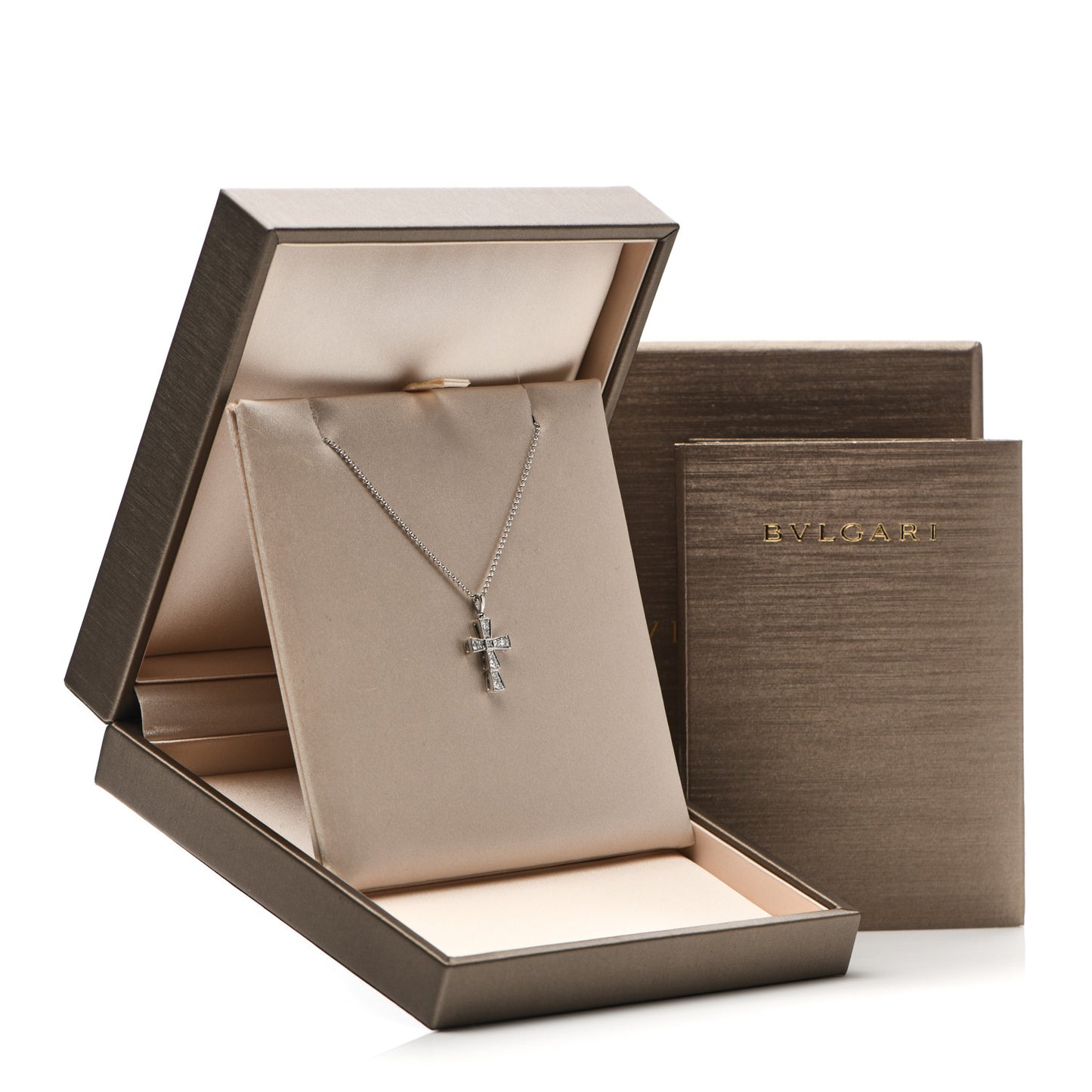 18K White Gold Diamond Croce Cross Pendant Necklace