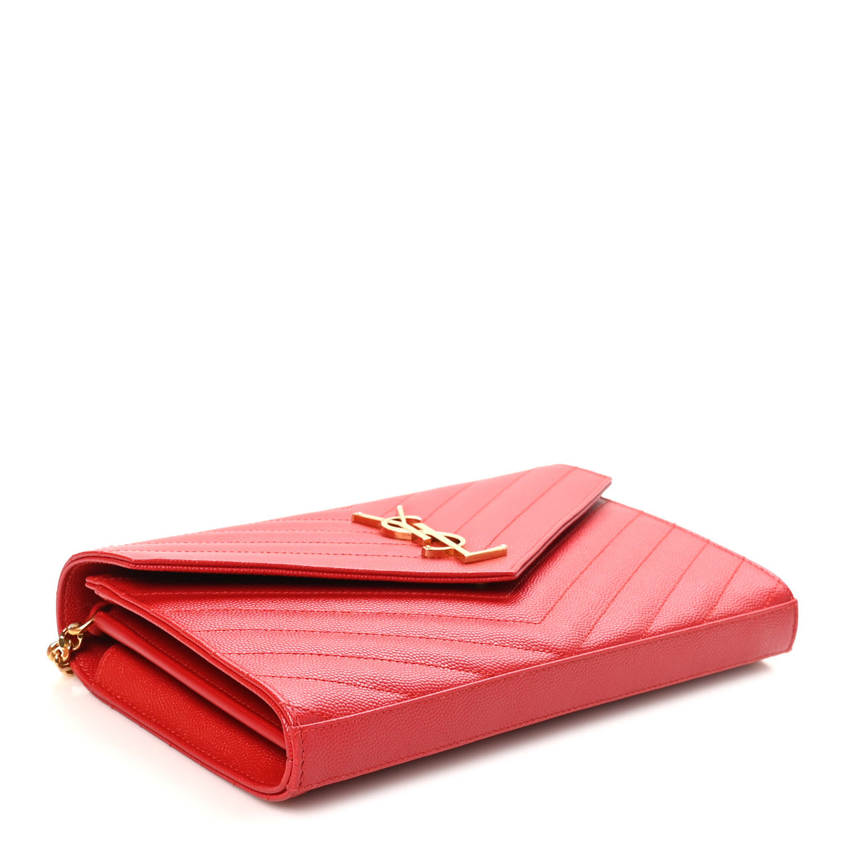 Saint Laurent Grain De Poudre Matelasse Chevron Monogram Chain Wallet Red 4 of 10