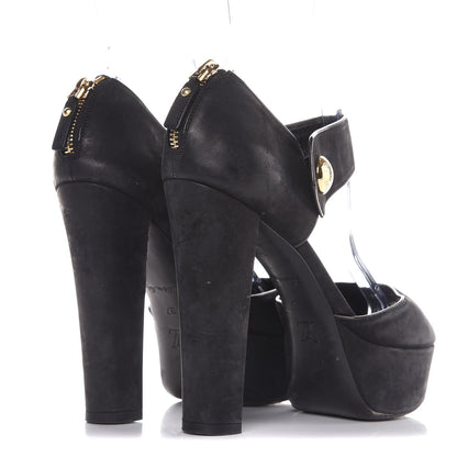 Louis Vuitton Suede Peep Toe Mary Jane Pumps 37 Black 4 of 10