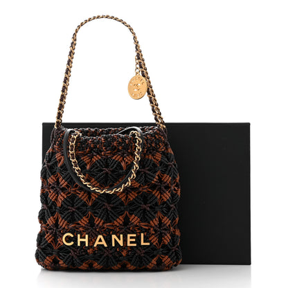 Chanel Calfskin Macrame Mini Chanel 22 Black Light Brown Burgundy 11 of 11