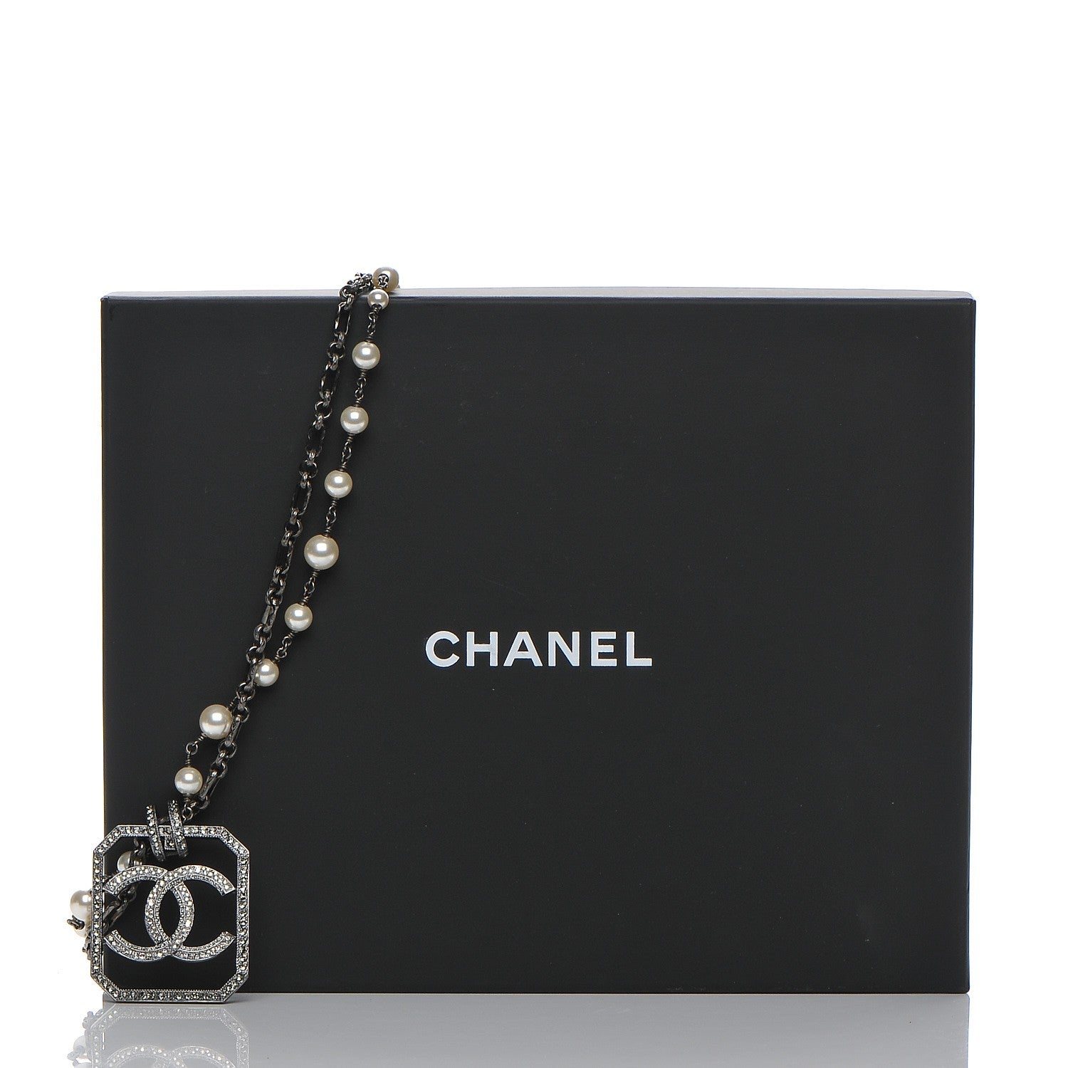 Chanel Pearl Crystal CC Double Strand Necklace Ruthenium 7 of 7