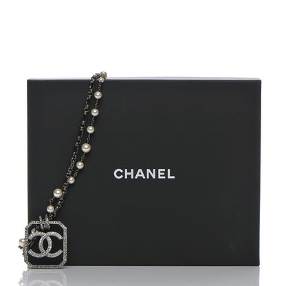 Chanel Pearl Crystal CC Double Strand Necklace Ruthenium 7 of 7