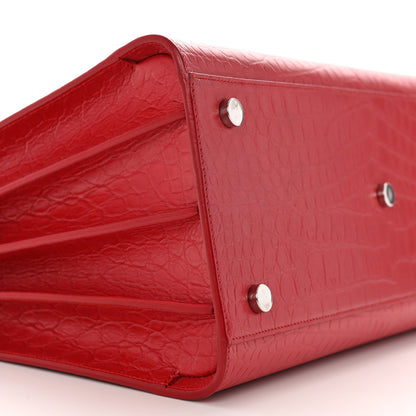 Saint Laurent Calfskin Crocodile Embossed Small Sac de Jour Eros Red 10 of 20