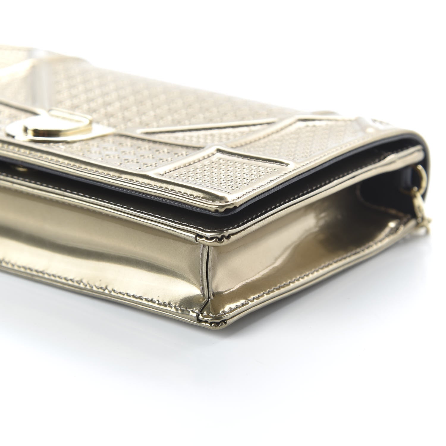 Christian Dior Metallic Patent Micro-Cannage Diorama Wallet on Chain Pouch Gold 7 of 9