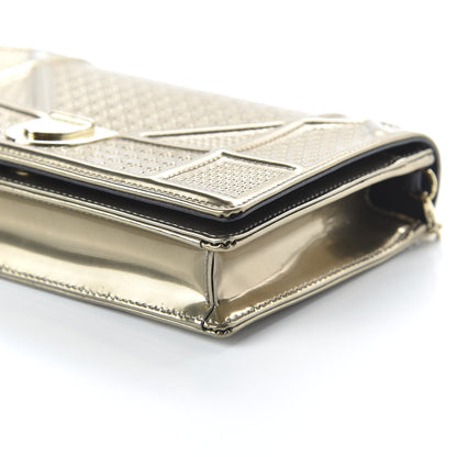 Christian Dior Metallic Patent Micro-Cannage Diorama Wallet on Chain Pouch Gold 7 of 9