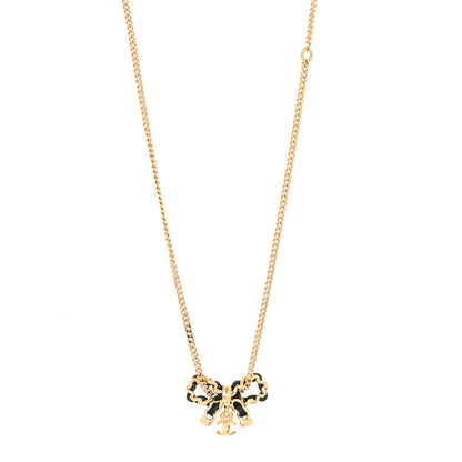 Chanel Metal Lambskin Chain CC Bow Necklace Black Gold 1 of 5