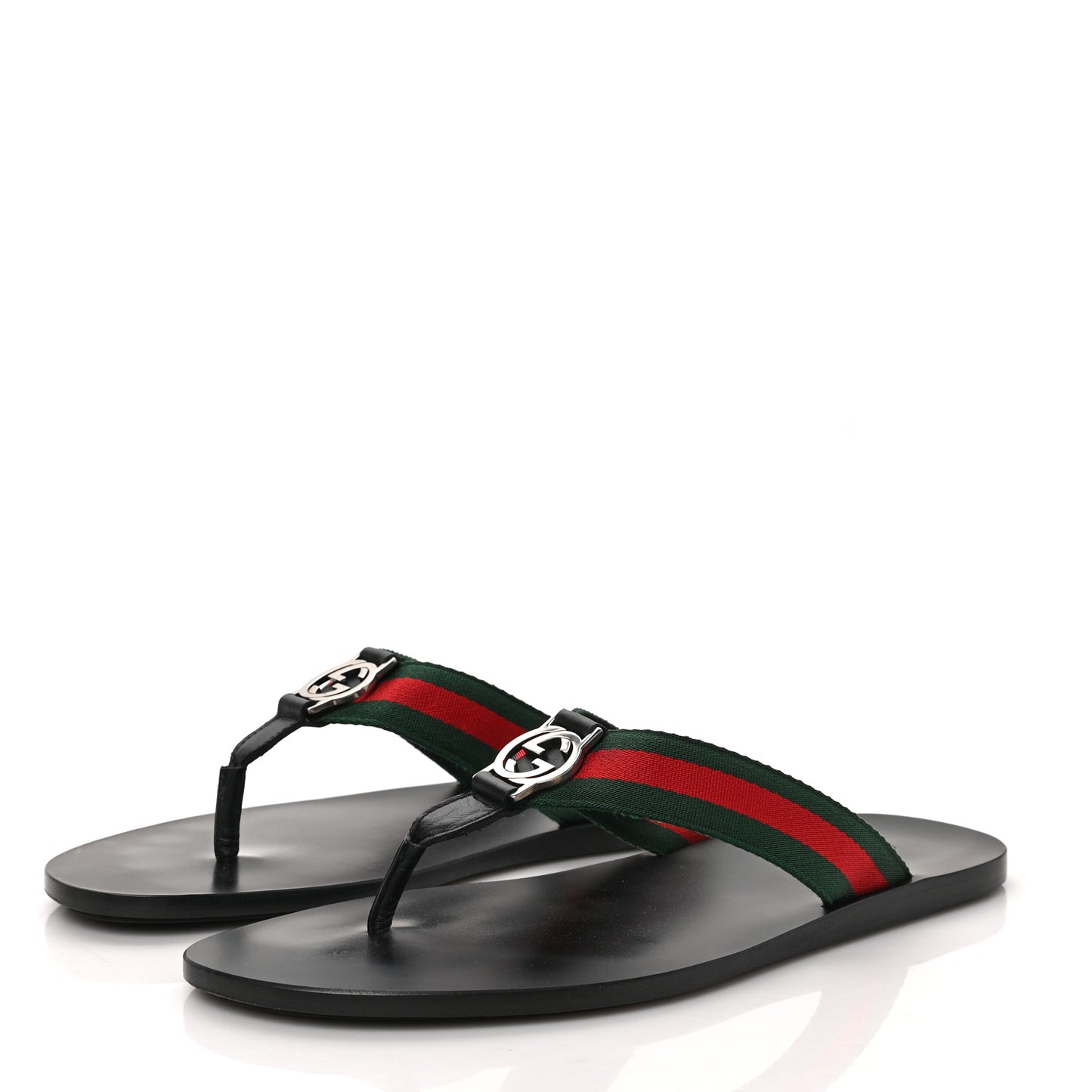 Nylon Calfskin Web Mens GG Thong Sandals 10 Green Red Black
