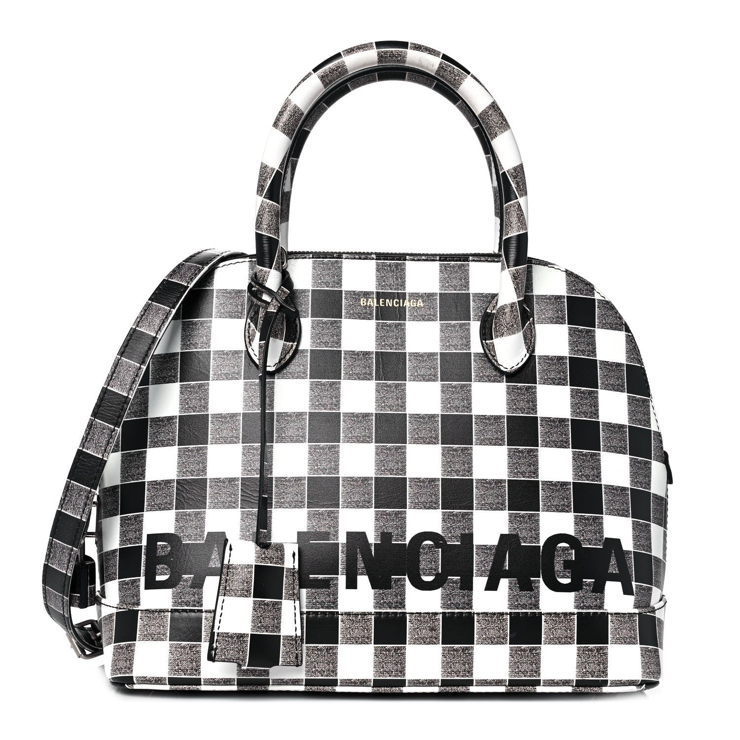 Balenciaga Calfskin Checked S Ville Top Handle Bag Black 1 of 9