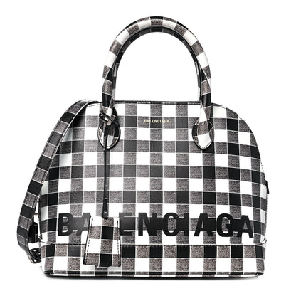 Balenciaga Calfskin Checked S Ville Top Handle Bag Black 1 of 9