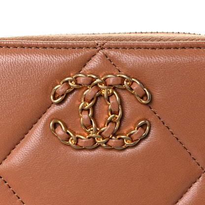 Chanel Lambskin Quilted Chanel 19 Zip Around Coin Purse Wallet Brown 7 of 9