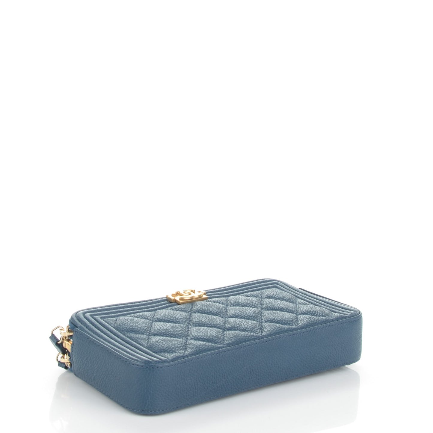 Caviar Quilted Small Boy Clutch With Chain Dark Blue
