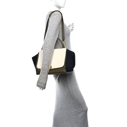 Celine Smooth Calfskin Suede Medium Tri-Color Trapeze Cream Black Khaki 2 of 9