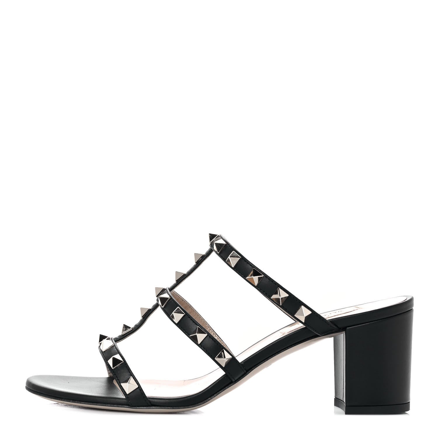 Valentino Garavani Calfskin Rockstud 60mm Caged Slide Sandals 38.5 Black 1 of 9