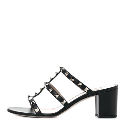 Valentino Garavani Calfskin Rockstud 60mm Caged Slide Sandals 38.5 Black 1 of 9
