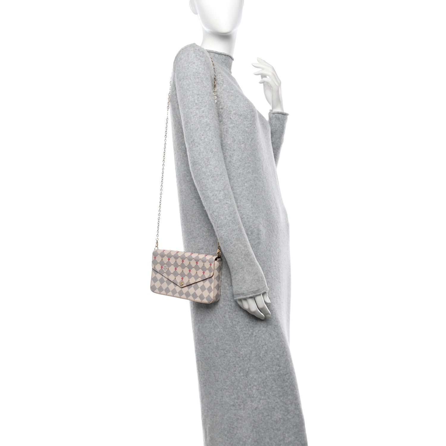 Louis Vuitton Damier Azur Studded Pochette Felicie Chain Wallet Fuchsia 2 of 13