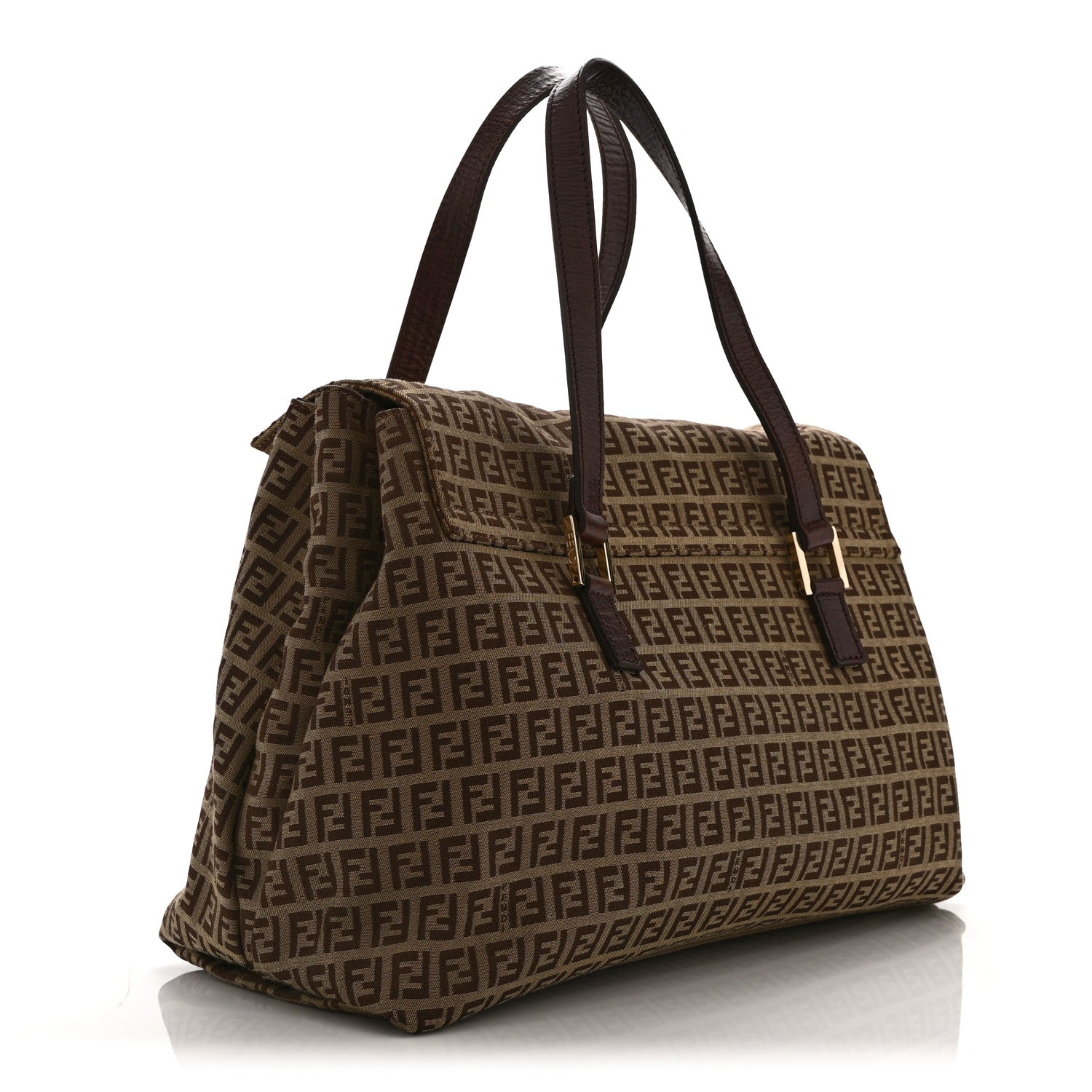 Fendi Zucchino Vitello Shoulder Bag Mogano Panna Bruciato 3 of 10