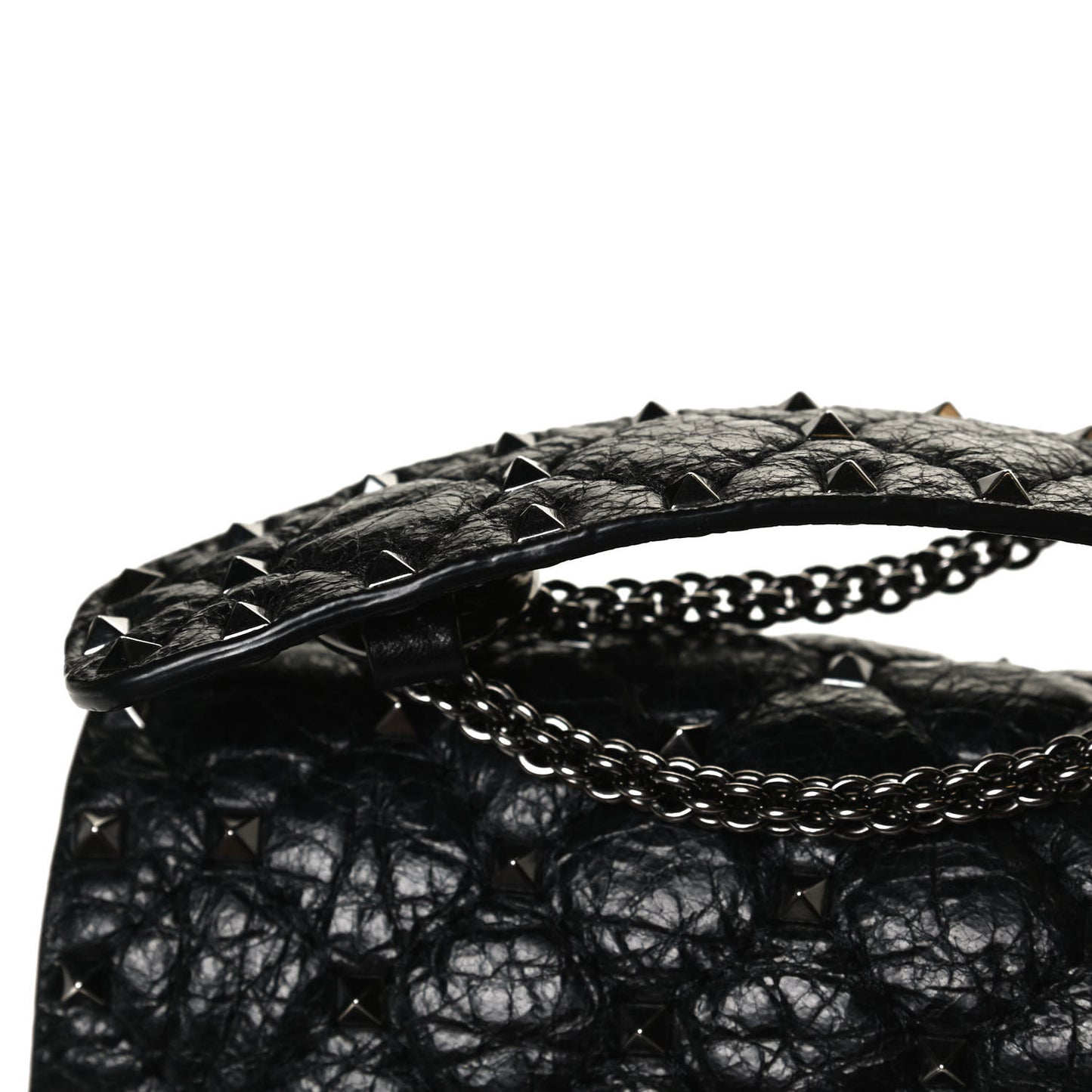 Craquele Nappa Large Rockstud Spike Shoulder Bag Black