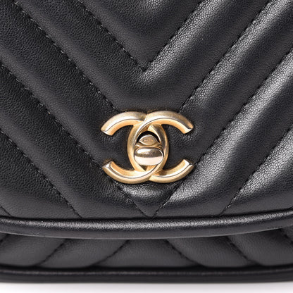 Chanel Lambskin Reverse Chevron Quilted Mini Round Top Handle Flap Black 8 of 12
