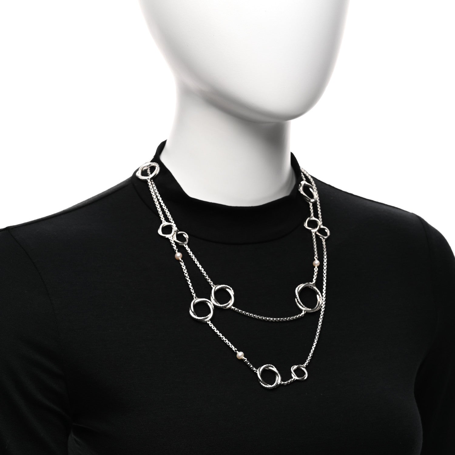 David Yurman Sterling Silver Freshwater Cultured Pearl Infinity Station Chain Necklace 2 of 4