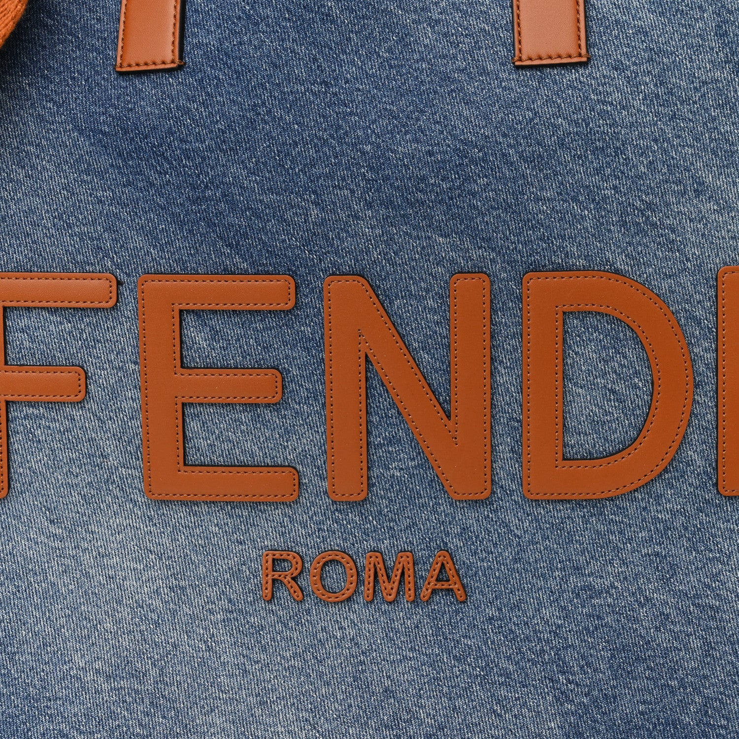 Fendi Denim Lavato Vitello King Logo Embroidered Frayed Large Tote Denim Chiaro Cuoio 8 of 10