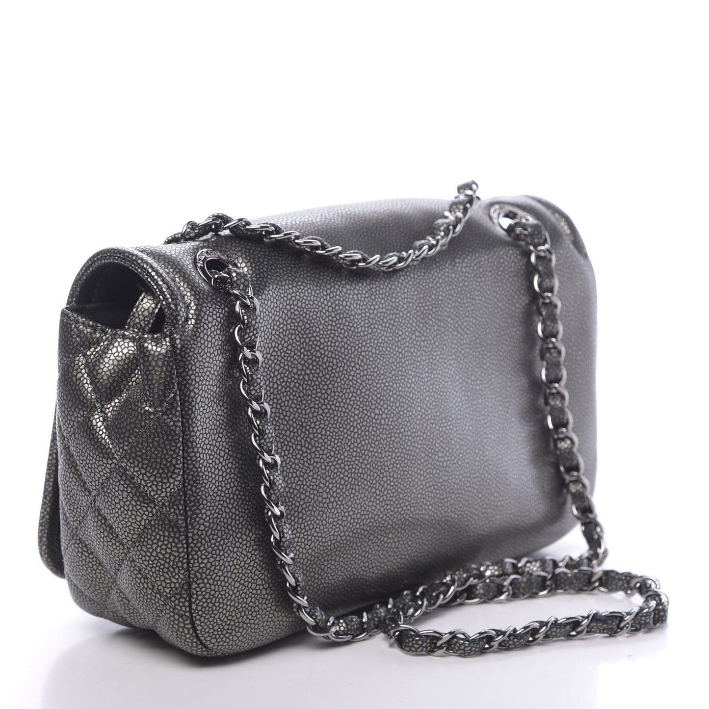 Metallic Caviar Medium Timeless CC Flap Dark Silver
