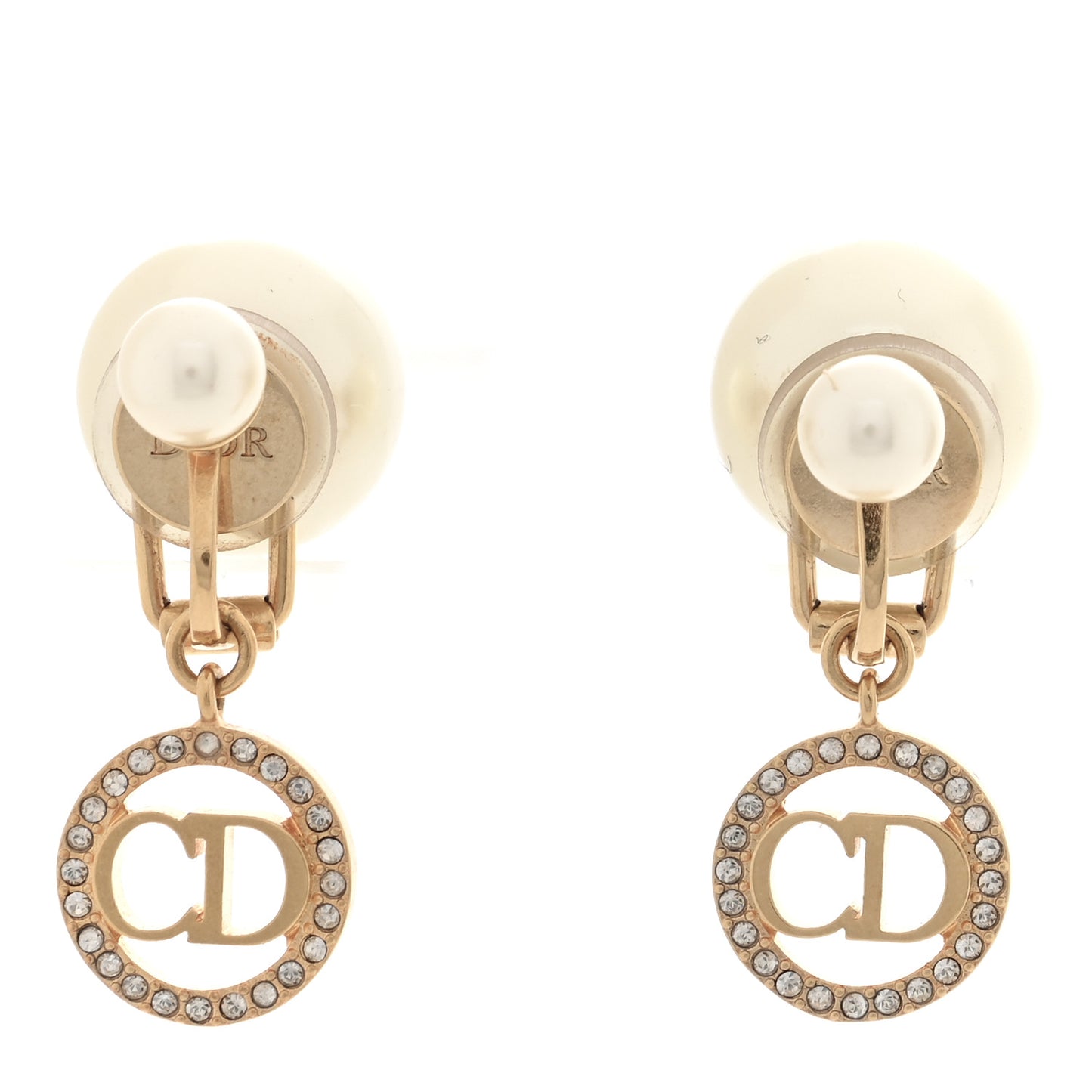 Metal Pearl Crystal Tribales CD Clip On Earrings Gold