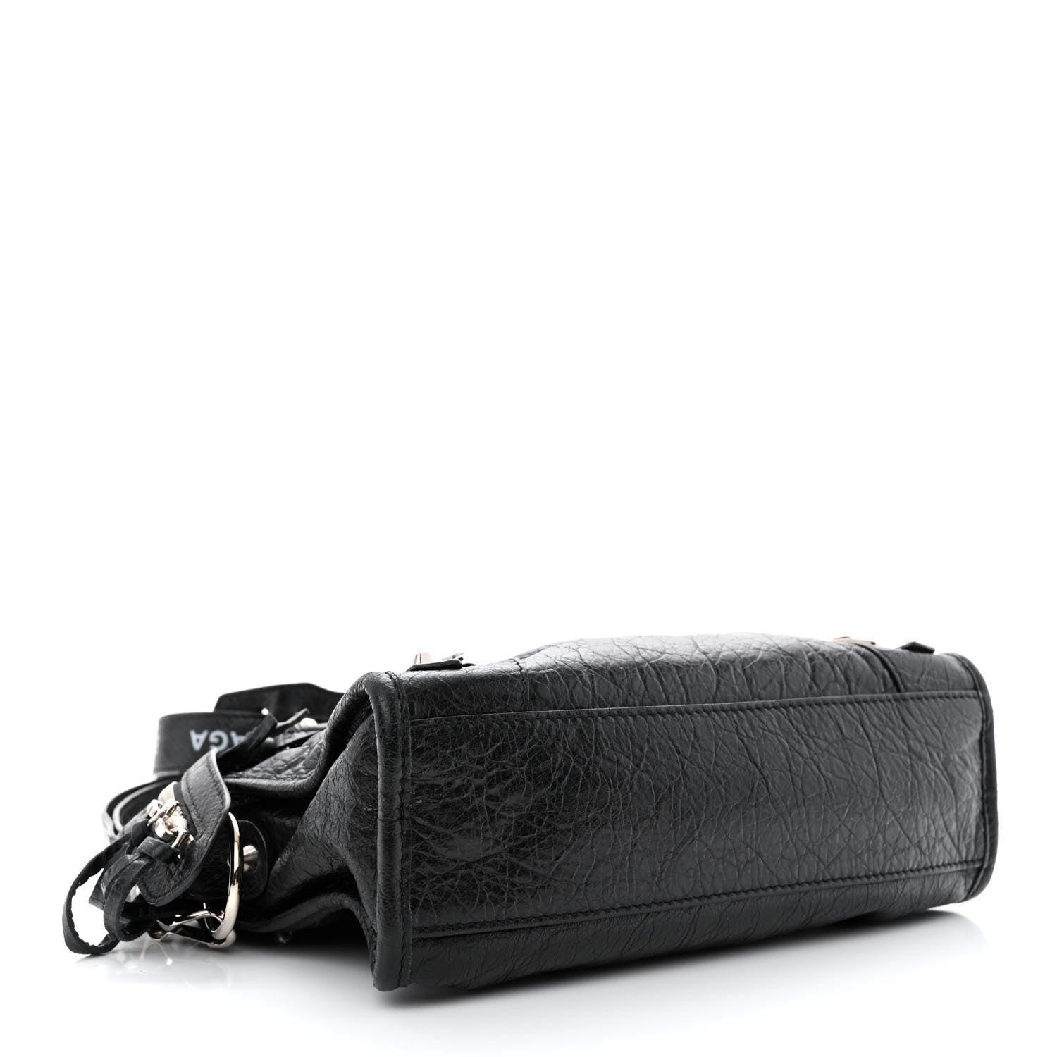 Balenciaga Agneau Classic Silver Hardware Mini City Logo Strap Black White 4 of 11