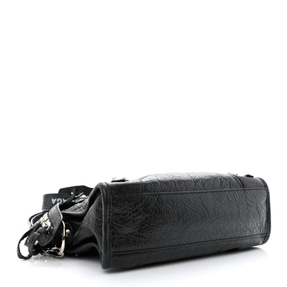 Balenciaga Agneau Classic Silver Hardware Mini City Logo Strap Black White 4 of 11
