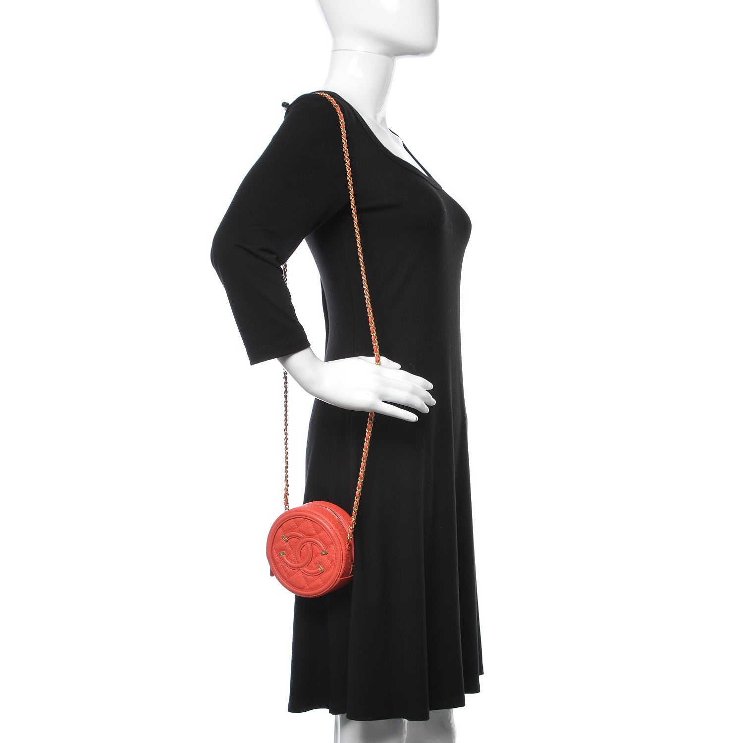 Chanel Caviar Quilted Round Filigree Crossbody Red 2 of 9