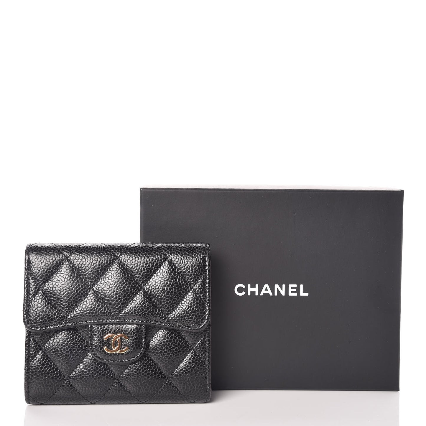 Caviar Quilted Compact Flap Wallet Black
