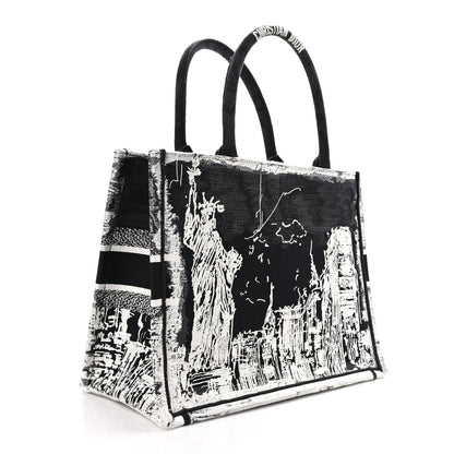 Christian Dior Canvas Embroidered Medium New York Book Tote Black White 3 of 10