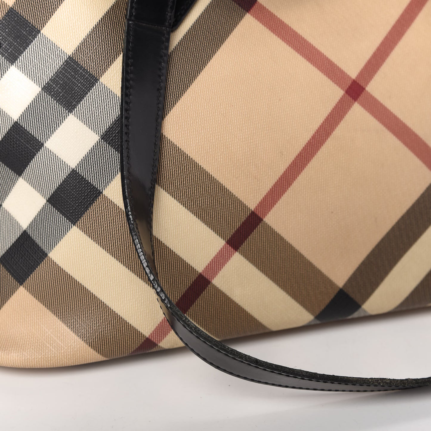 Patent Trim Nova Check Shopper Tote Black