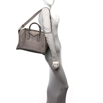 Givenchy Nubuck Crocodile Embossed Medium Antigona Washed Black 2 of 11