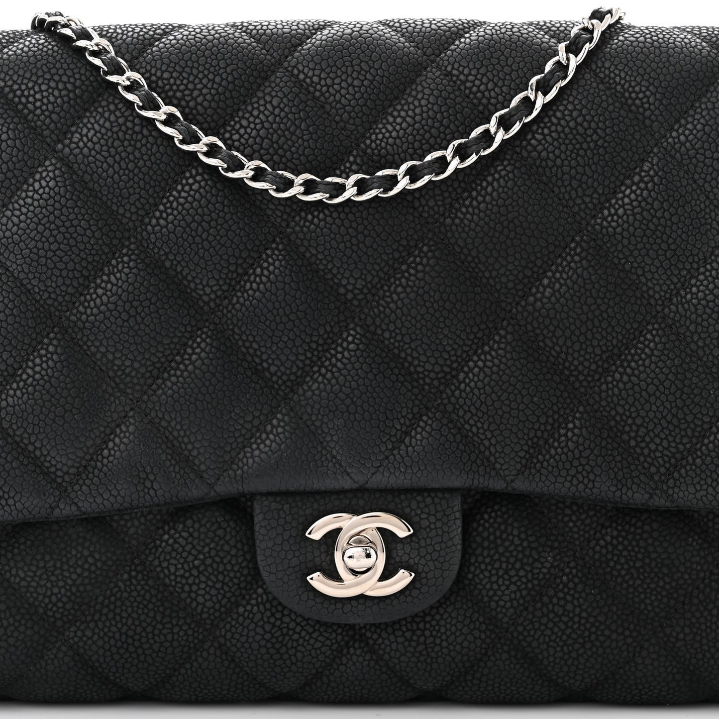 Caviar Quilted Clutch With Chain Flap Black