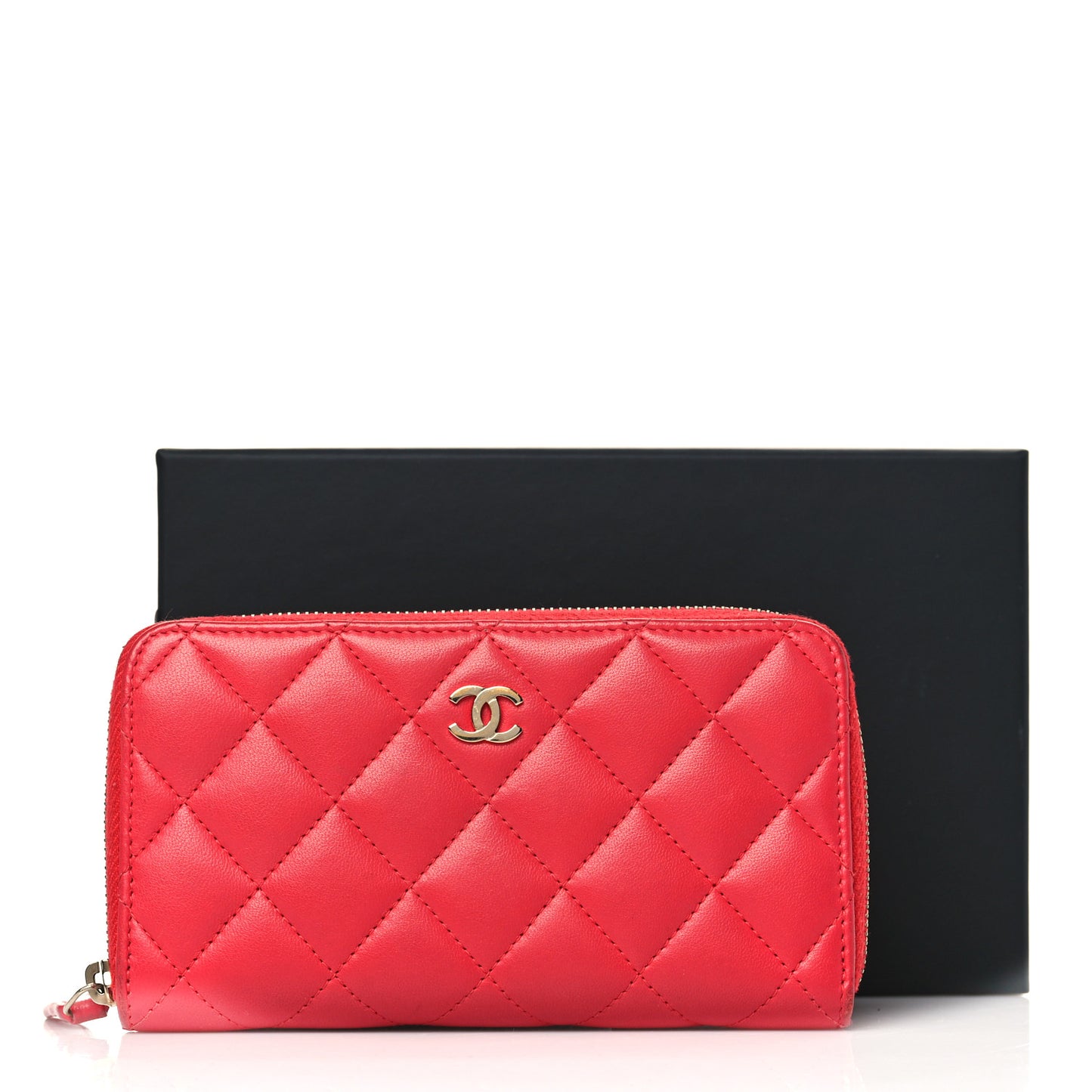 Lambskin Quilted Medium Zip Around Wallet Light Red