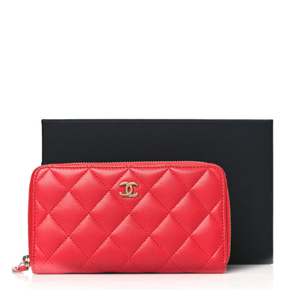 Chanel Lambskin Quilted Medium Zip Around Wallet Light Red 12 of 12