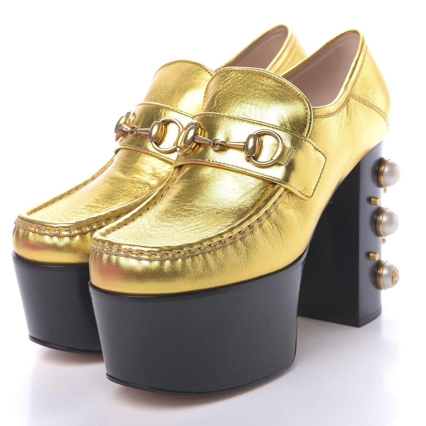 Malaga Kid Pearl Studded Vegas Platform Loafers 38.5 Gold