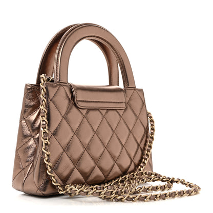 Chanel Metallic Aged Calfskin Quilted Nano Kelly Shopper Light Brown 3 of 11
