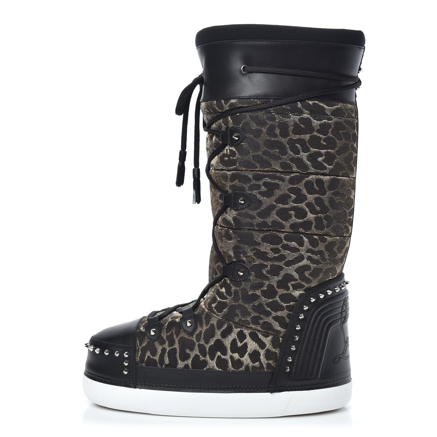 Calfskin Lurex Leopard After Snow Mens Flat Boots 43 Black