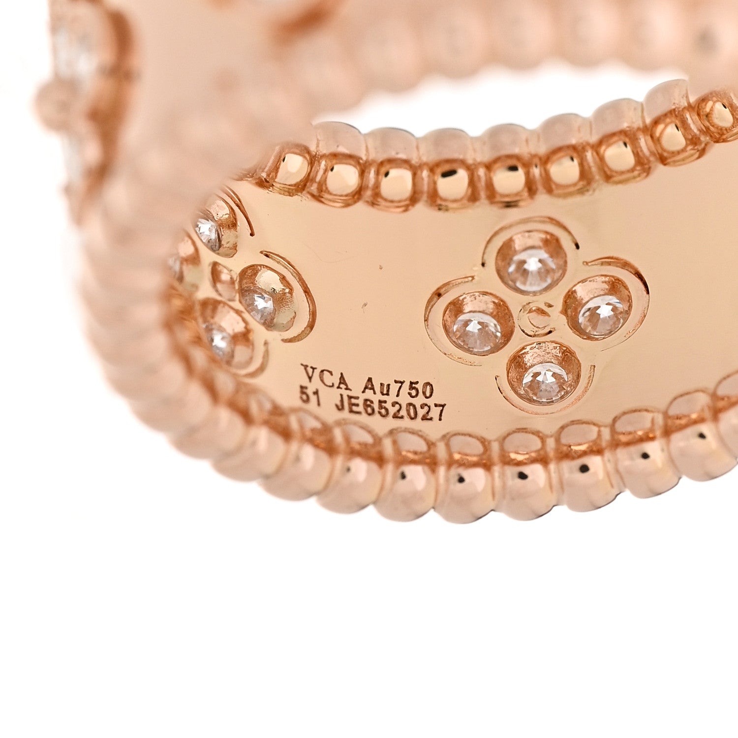 Van Cleef & Arpels 18K Rose Gold Diamond Small Perlee Clovers Ring 51 5.75 4 of 5